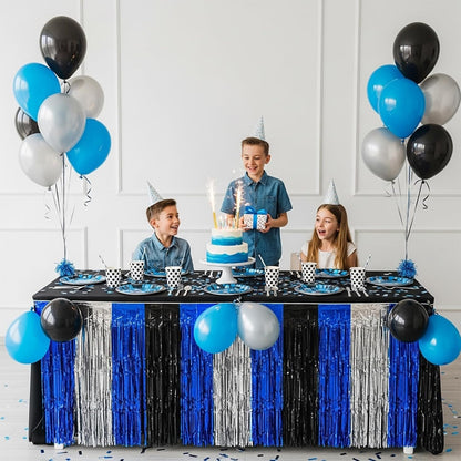 BEISHIDA 2 Pack Metallic Tinsel Foil Fringe Table Skirts for Rectangle & Round Tables Hot Pink Kids' Birthday, Holiday Cartoon Party Decorations for Birthday Valentines Baby Shower Festive Events