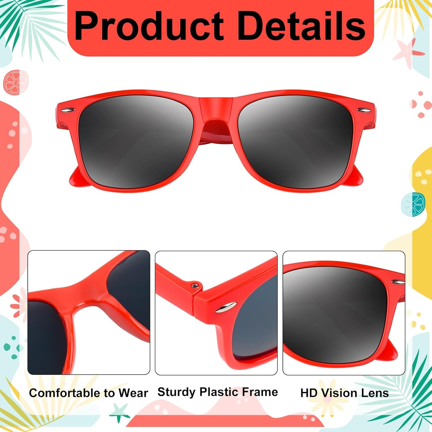 NEBURORA 6 Pack Black Sunglasses Bulk Retro Black Shades Party Sunglasses for Adult Men Women Summer Beach Party Accessories