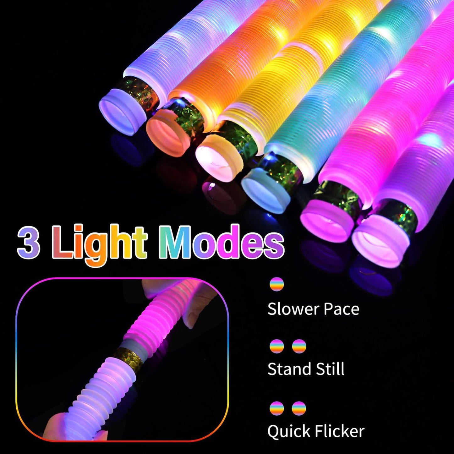 Light Up Glow Sticks Fidget Pop Tubes, 24 Pack Glow in The Dark Party Supplies Toddler Sensory Toys, Glow Stick Thanksgiving Christmas Party Favors Party Pack Gifts for Kids