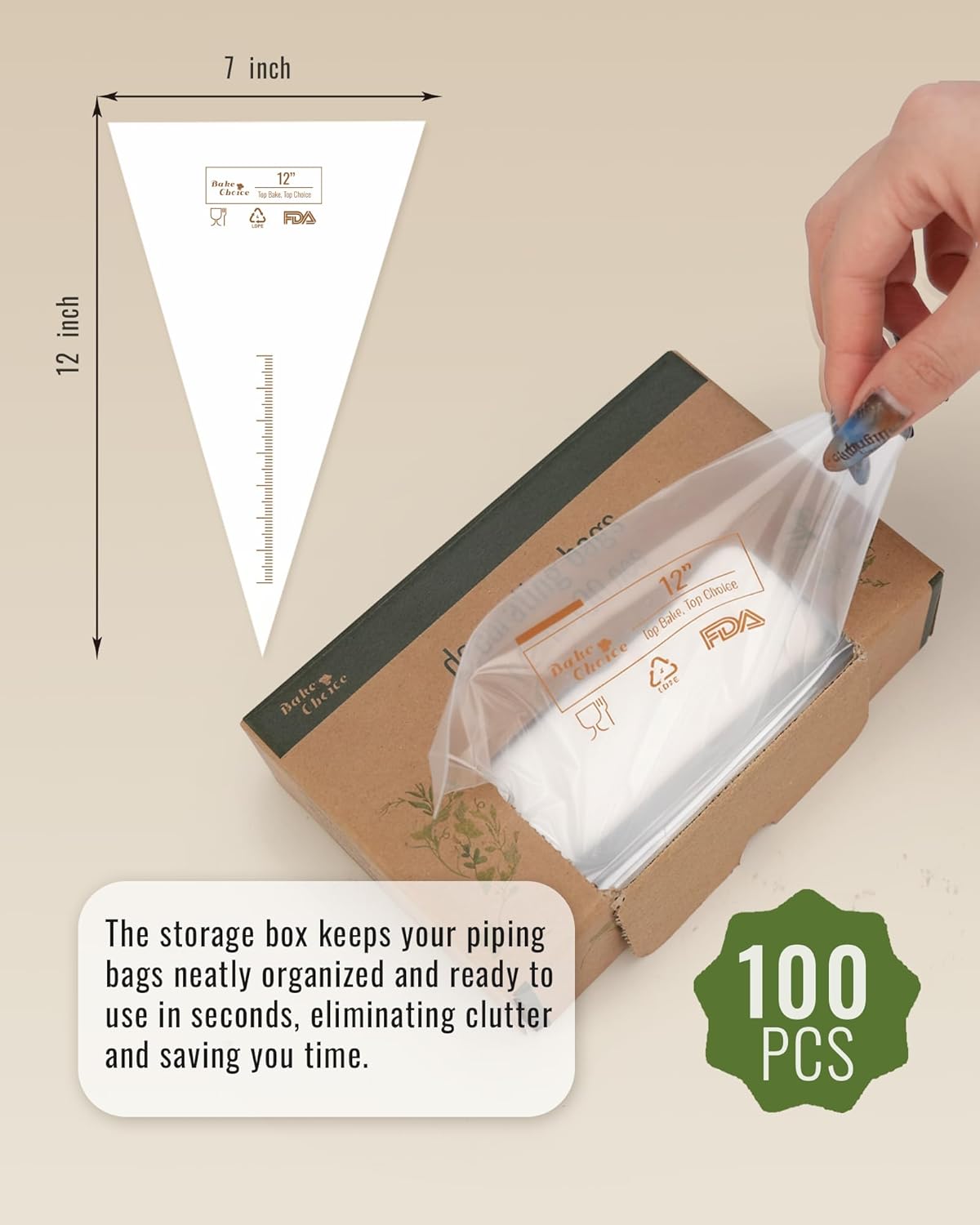 Bake Choice 16 Inch Large Piping Bags, 100PCS Thickened Disposable Pastry Bags, Anti Burst Icing Bags for Cream Frosting, Non-slip Frosting Bags, Cake & Cookie Decorating Supplies