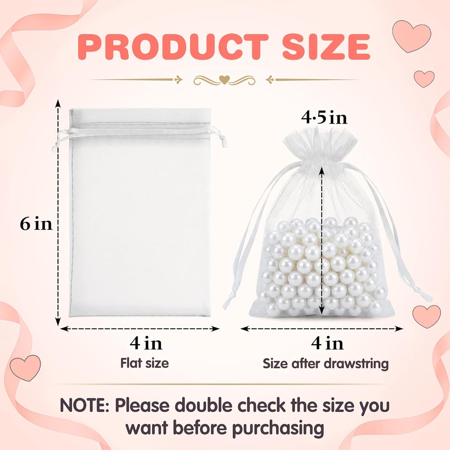 ANZNKU Pink Organza Bags 4 x 6 in 50PCS, Small Gift Bags for Goodie Candy Jewelry Soap Packaging, Cute Little Mesh Bag Drawstring Bulk for Wedding Birthday Party Favor Baby Shower & Easter Gifts Wrap