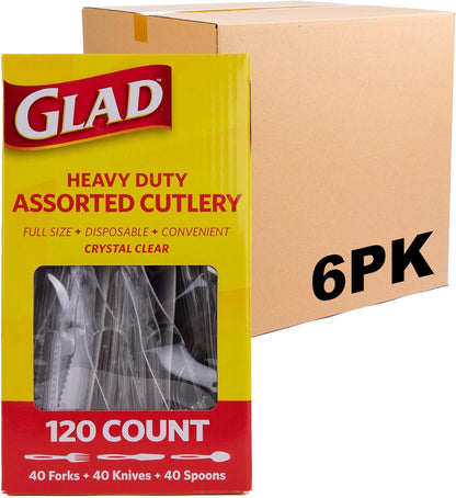Glad Clear Disposable Cutlery Set with Heavy Duty Plastic Forks, Knives, and Spoons, Reusable Dishwasher Safe Plastic Utensils for Parties and Everyday Use, 240 Count