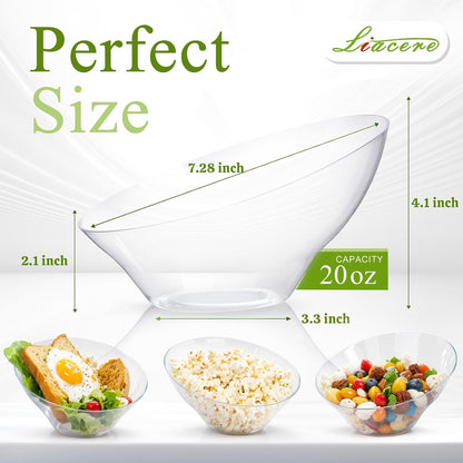 Liacere 54 OZ Clear Plastic Serving Bowls - 16PCS Angled Serving Bowls - Disposable Bowl for Candy Chip - Party Table Salad and Fruit，Can be Used Weddings and Gatherings＆ New Year