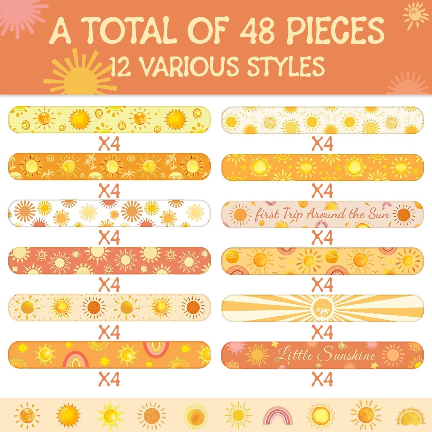 48PCS Boho Sun Party Favors Slap Bracelets Hippie Groovy Boho Sunshine First Trip Around the Sun Theme Birthday Party Decorations Supplies For Here Comes the Son Baby Shower Sun Party Supplies