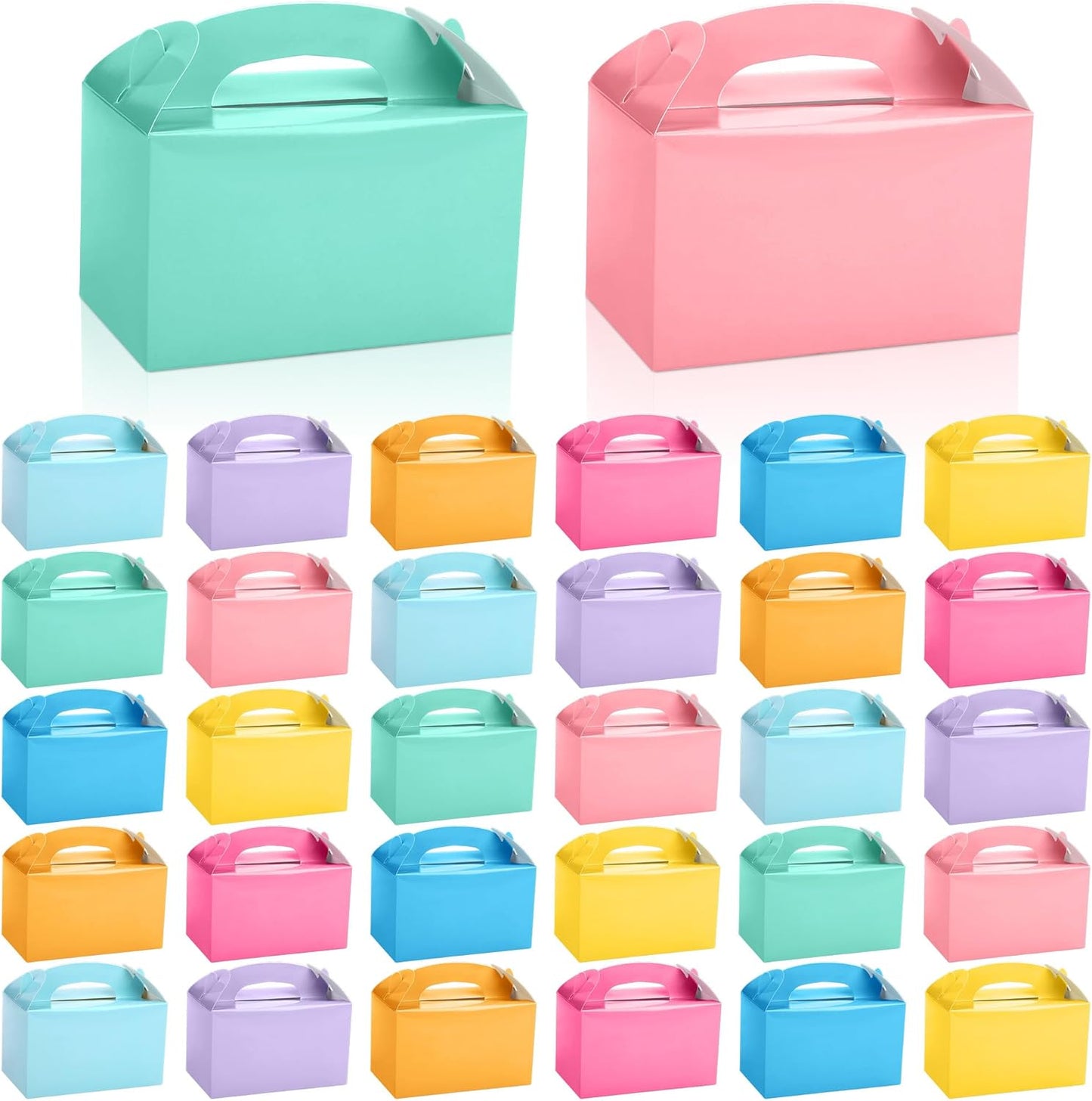 MIMIND 32 Pack Rainbow Party Favor Boxes Gable Treat Boxes with Handles 6 x 3.5 x 3.5 Inches Gift Birthday Goodie Boxes for Cookies Candies for Wedding Baby Shower Party Supplies