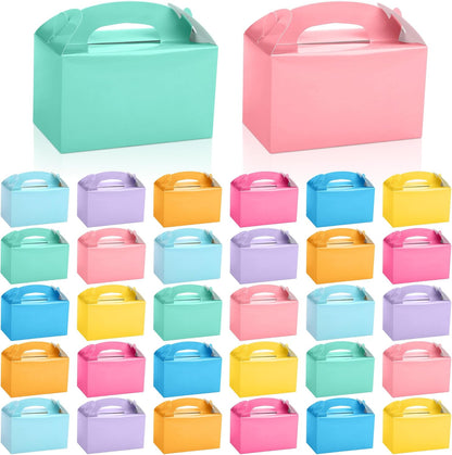 MIMIND 32 Pack Rainbow Party Favor Boxes Gable Treat Boxes with Handles 6 x 3.5 x 3.5 Inches Gift Birthday Goodie Boxes for Cookies Candies for Wedding Baby Shower Party Supplies