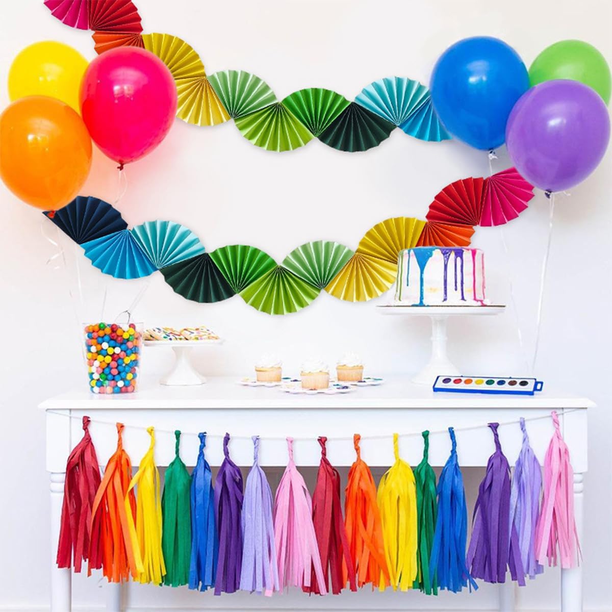 Paper Fan Garland - Paper Fan Garland Party Decorations - Perfect for Birthday Parties, Holiday Decorations, Family Gatherings, Weddings and More (Red)