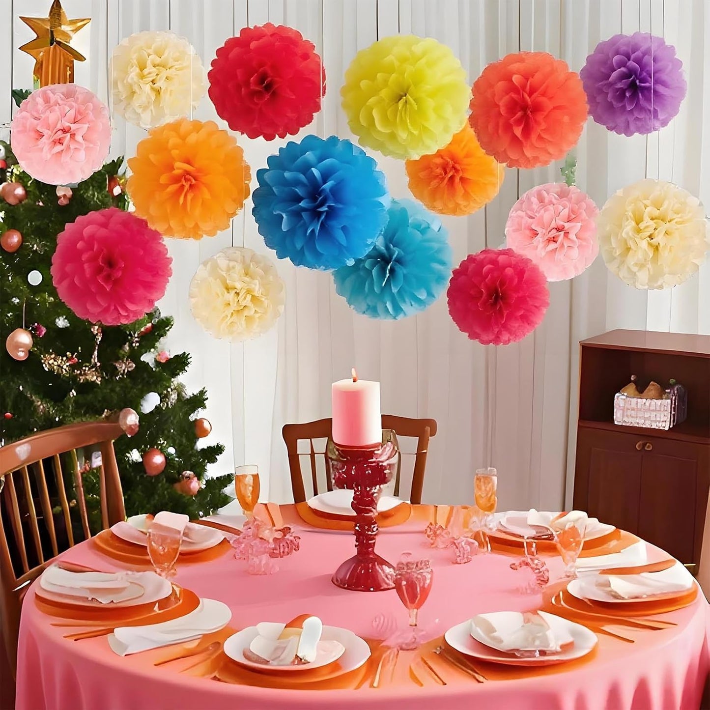 XIKSXITN 12 pc Rose Gold Gradient Tissue Paper Pom poms-Hanging Gold Dot White Paper Pom Poms Paper Flowers Ball for Party Decorative(8&10&12 inch)