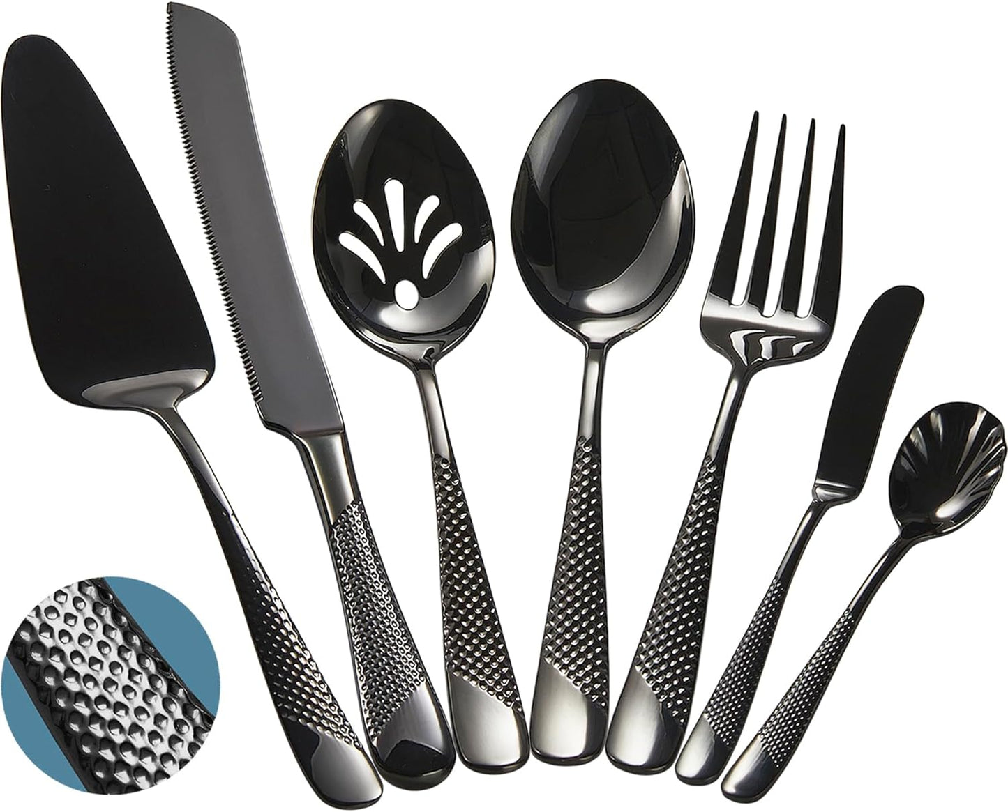 Xideman® 7-Piece Hammered 18/10 Stainless Steel Silverware Serving Utensil Set - Hostess Flatware with Cake Knife & Cake Server (Champagne Gold)