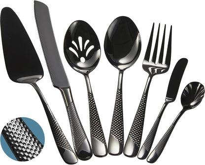 Xideman® 7-Piece Hammered 18/10 Stainless Steel Silverware Serving Utensil Set - Hostess Flatware with Cake Knife & Cake Server (Champagne Gold)