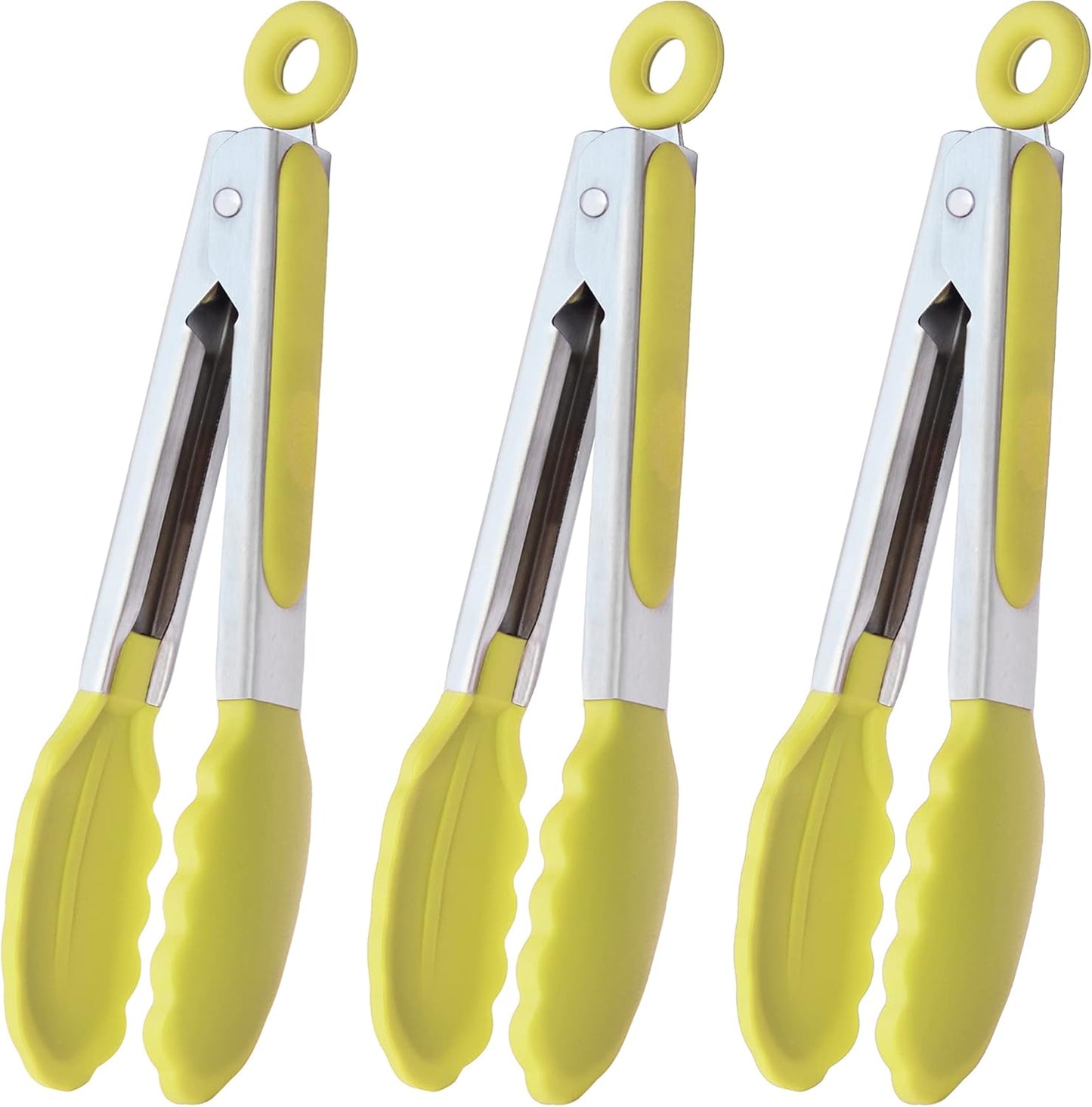 HINMAY Small Silicone Tongs 7-Inch Mini Serving Tongs, Set of 3 (Black Gray White)