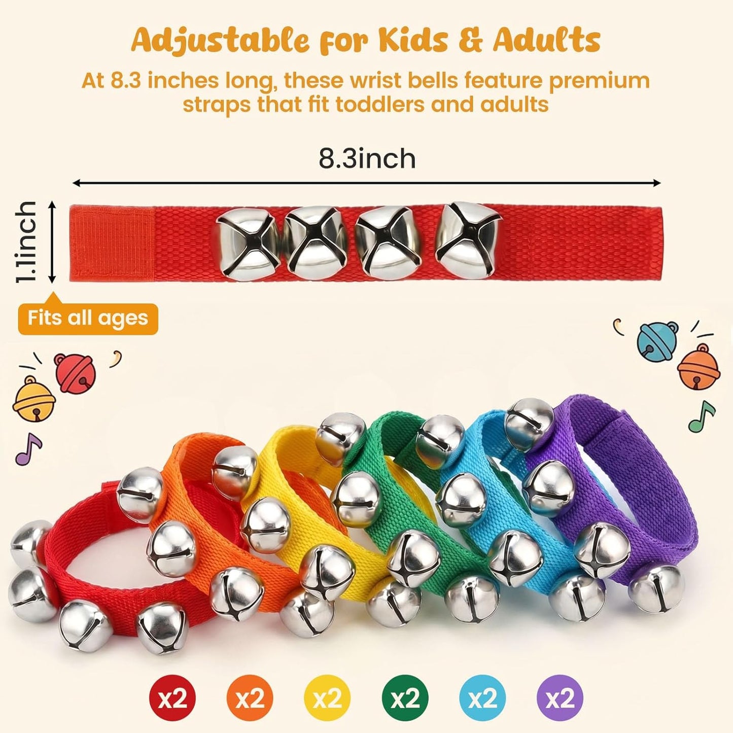 POPLAY 6 PCS Percussion Instruments, Wrist Bells Jingle Bells Musical Rhythm Toys