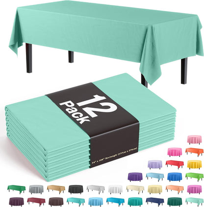 12-Pack Premium Plastic Tablecloth 54in. x 108in. Rectangle Table Cover - Dark Blue - Colors A