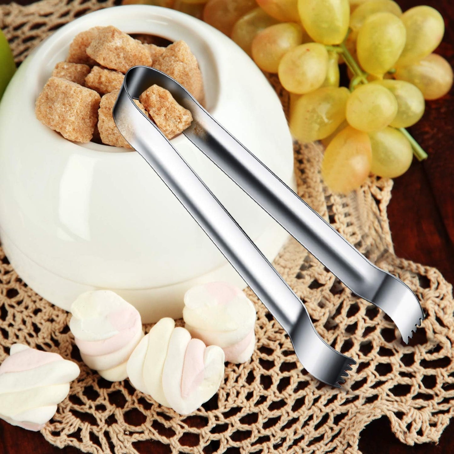Gejoy 12 Pieces Sugar Ice Tongs Stainless Steel Mini Serving Appetizers Small Kitchen Tongs for Tea Party Coffee Bar Kitchen (Silver Curved Tip)