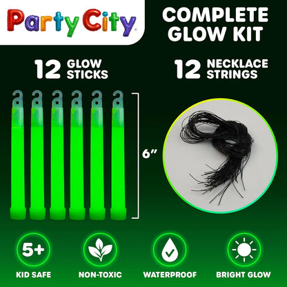 Party City Multicolor Glow Sticks Bulk Pack 6”- 25pk Glow in the Dark Sticks for Kids, Waterproof Camping Survival Ultra Bright Emergency Light Stick with String, Neon Glowsticks Party Supplies Favors