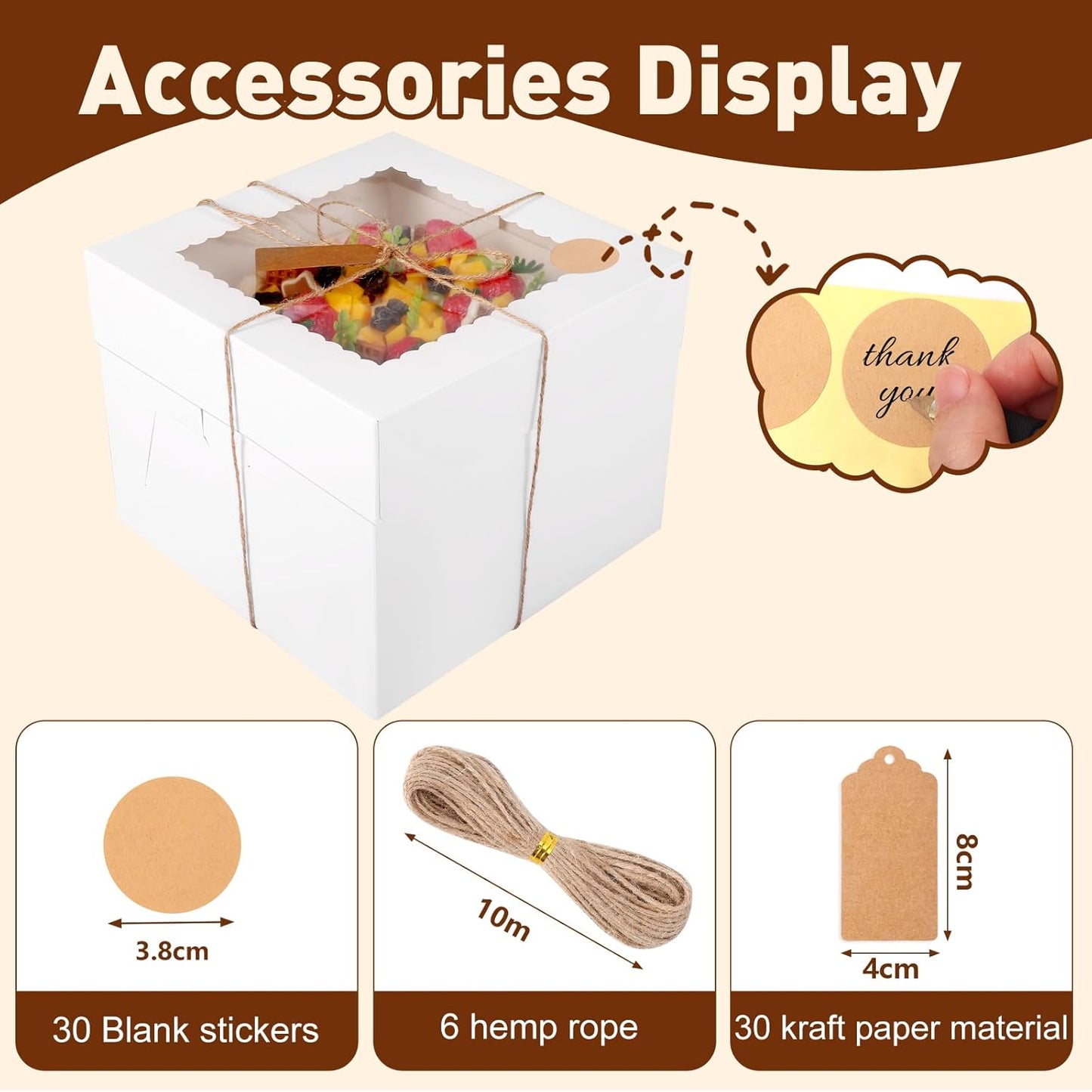 NEOACT 30 Pcs Cake Boxes, 12x12x8 Inch White Bakery Boxes with Window Cake Containers 12 Inch large Cake box for Birthday Party, Wedding,Tall Dessert Cardboard Boxes
