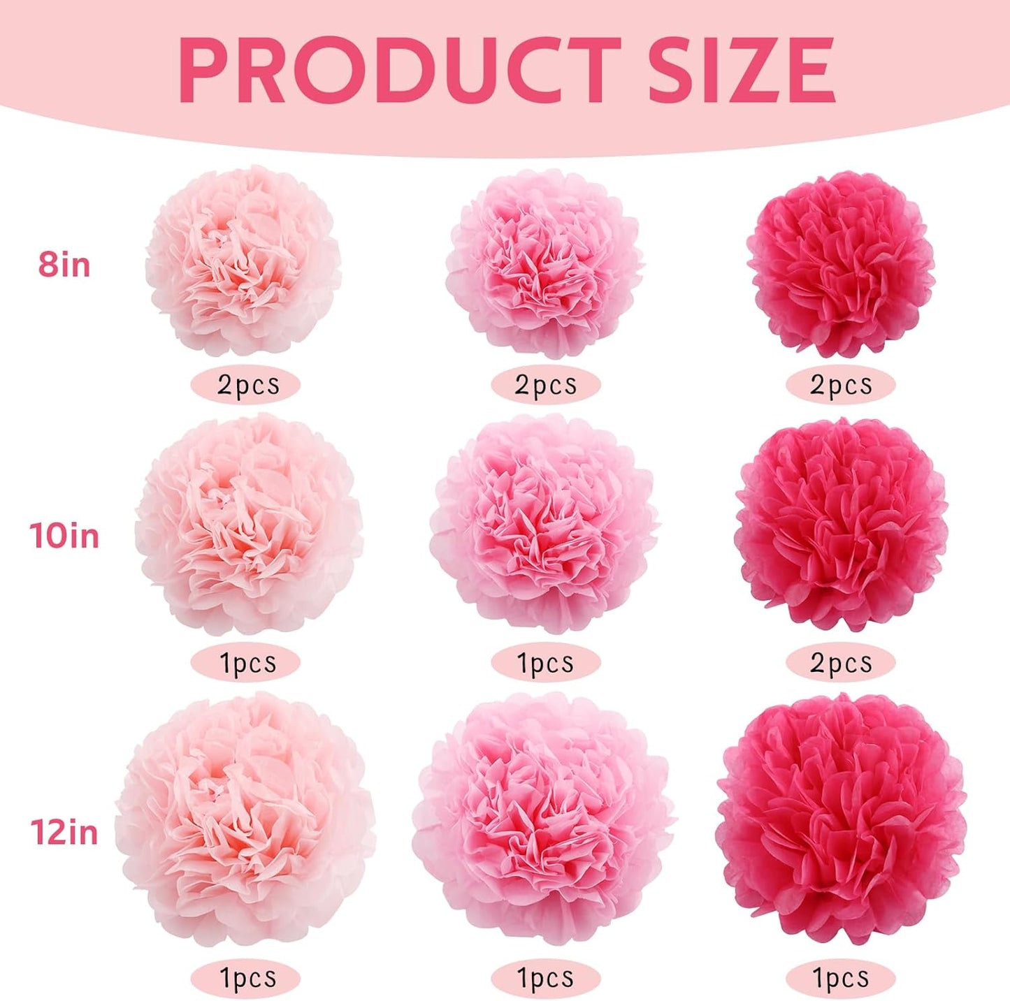 BEISHIDA Hot Pink Tissue Hanging Paper Flowers Ball Decorations Set for Mother's Day Birthday Valentine's Day Anniversary Bridal Baby Shower Wedding Backdrops Home Outdoor Party Supplies(13 Packs)