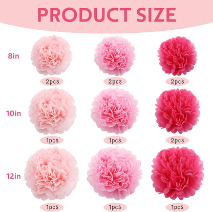 BEISHIDA Hot Pink Tissue Hanging Paper Flowers Ball Decorations Set for Mother's Day Birthday Valentine's Day Anniversary Bridal Baby Shower Wedding Backdrops Home Outdoor Party Supplies(13 Packs)