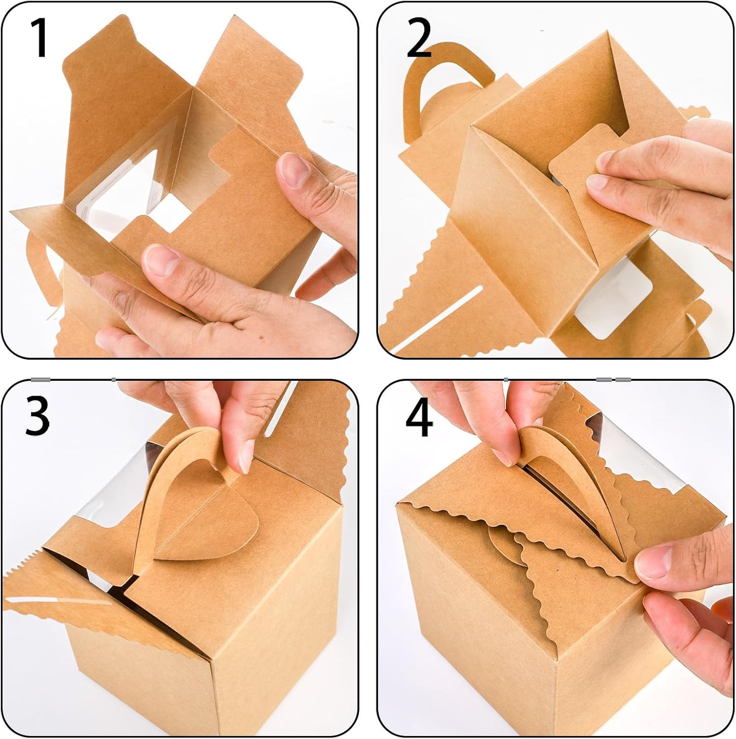 Jucoan 100 Pack Cupcake Box, Kraft Paper Individual Cupcake Container with Window and Handles, Bulk Single Cupcake Packaging Box for Muffin, Cocoa Bomb, Party Favor Pastry Treat Boxes