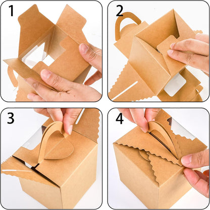 Jucoan 100 Pack Cupcake Box, Kraft Paper Individual Cupcake Container with Window and Handles, Bulk Single Cupcake Packaging Box for Muffin, Cocoa Bomb, Party Favor Pastry Treat Boxes