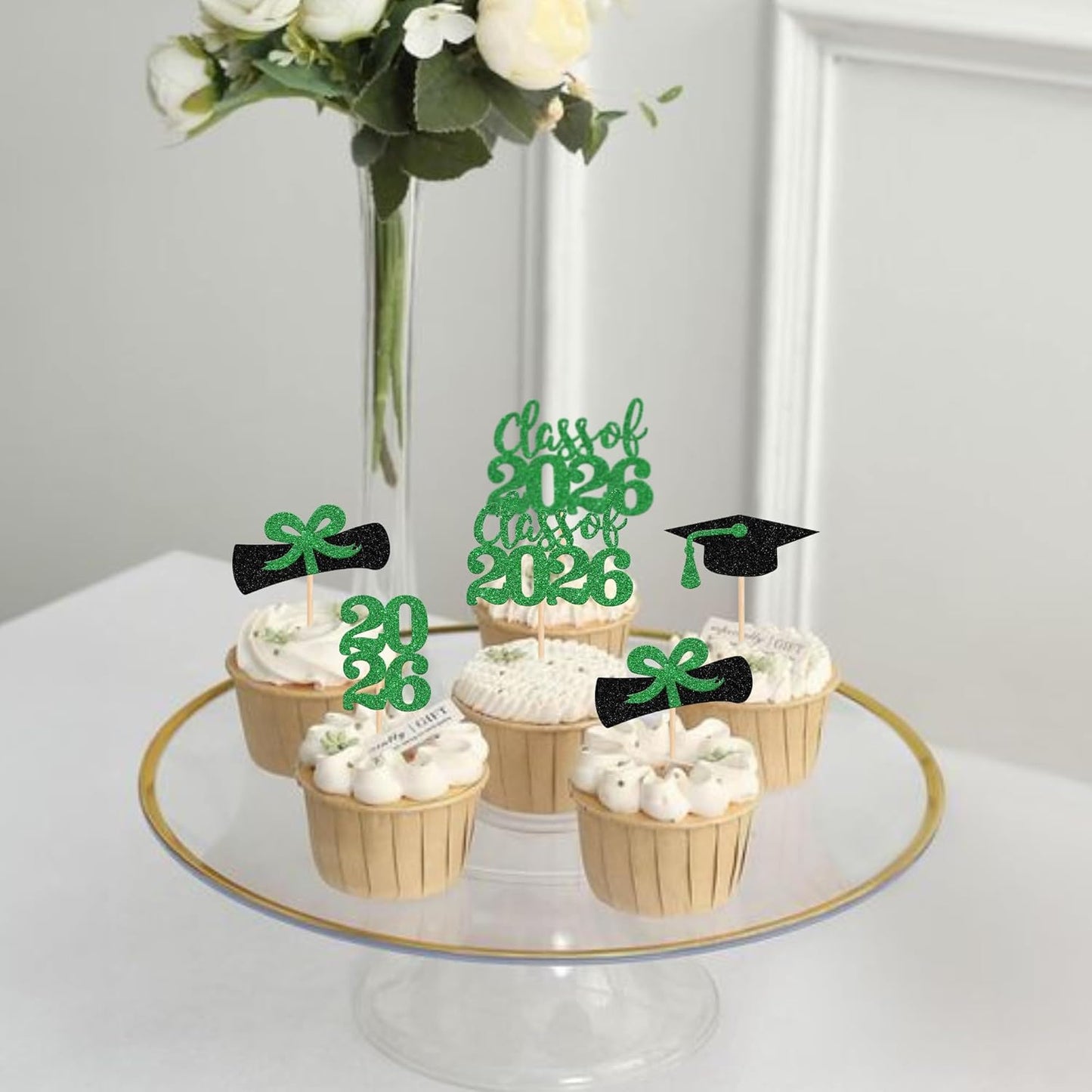 36 PCS 2026 Graduation Theme Cupcake Toppers Glitter Class of 2026 Grad Cap Diploma Cupcake Picks 2026 Graduation Theme Party Cake Decorations Supplies Deep Blue