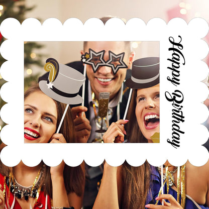 JarThenaAMCS 23 Pcs Large Blank Photo Booth Props Set White Scalloped Picture Frame with Bubble DIY Selfie Props for Birthday Wedding Party Supplies