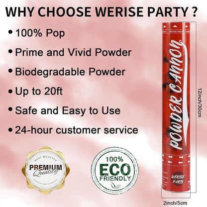 Red Powder Cannon Poppers, WERISE Party Biodegradable Smoke Poppers Cannon 12 Inch Powder Poppers for Birthday Party Valentines Day and Graduation 2 Pack