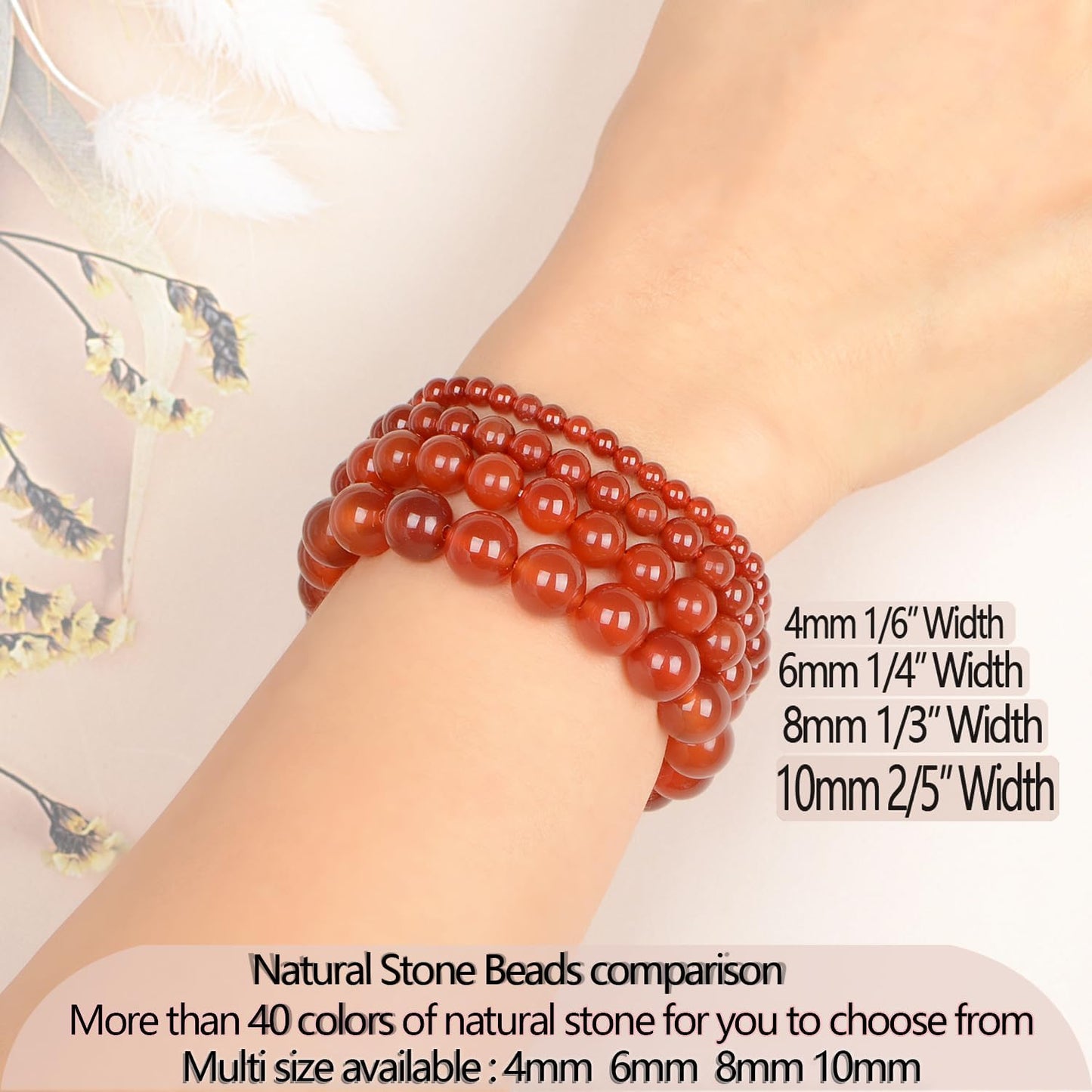 LPBeads Handmade Natural Gemstone Stretch Elastic Bracelet Healing Crystal Round Stone Beads Jewelry Gifts for Women Men