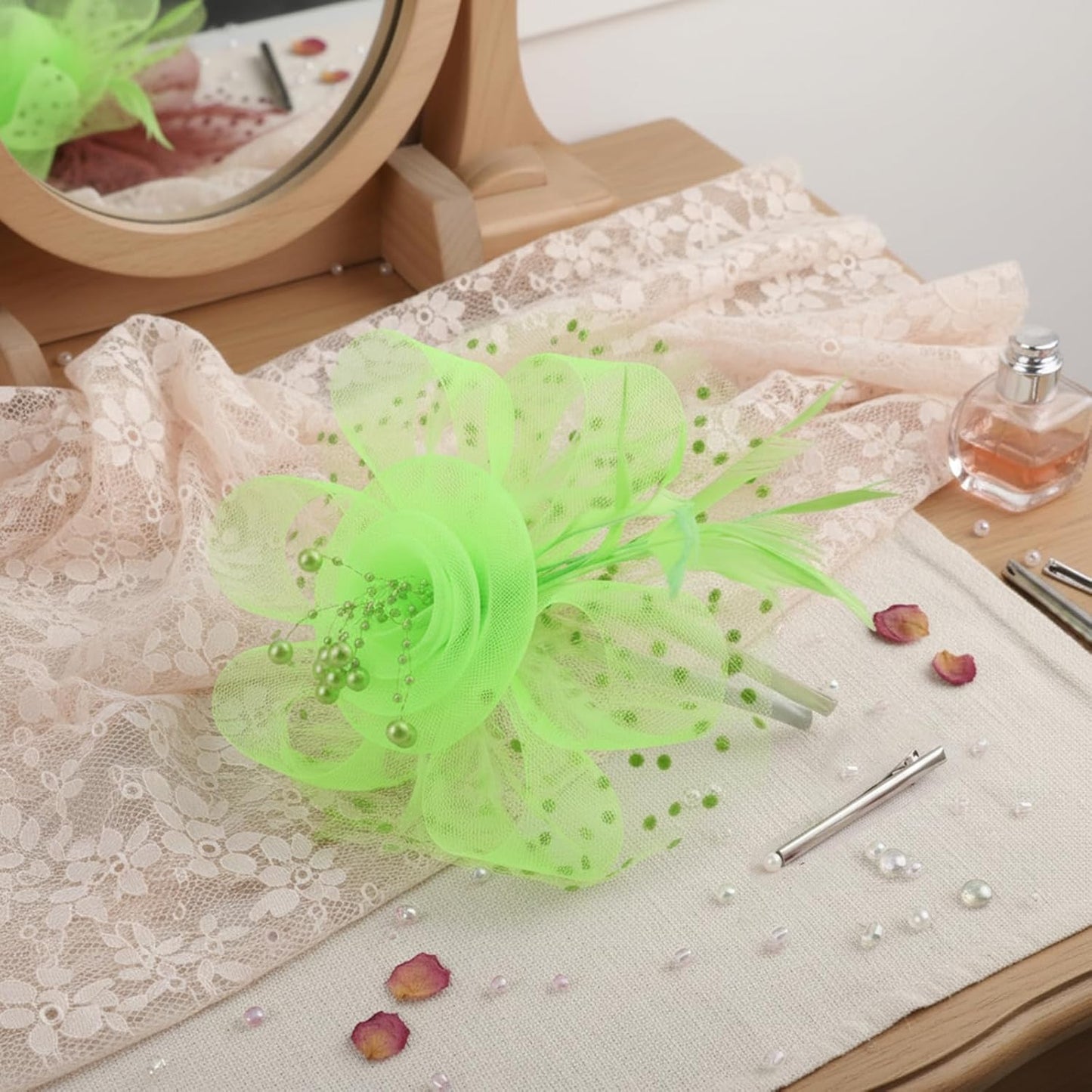 DRESHOW Fascinators Hat Flower Mesh Ribbons Feathers on a Headband and a Clip Tea Party Headwear for Girls and Women - Colors A