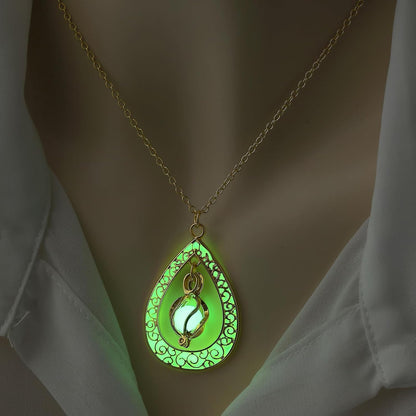 EEQQBZ Glow in The Dark Silver Teardrop shape necklace,Fantasy Glowing Jewelry Charm