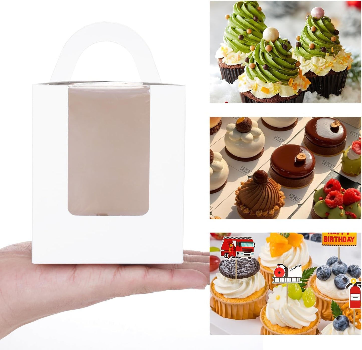 JCD Cupcake Boxes Carriers, 120pcs Pink Single Individual Cupcakes Box Holders Containers,3.7 * 3.7 * 4.3inch Cupcake Container Pastry with Insert and window(Pink, 120pcs)