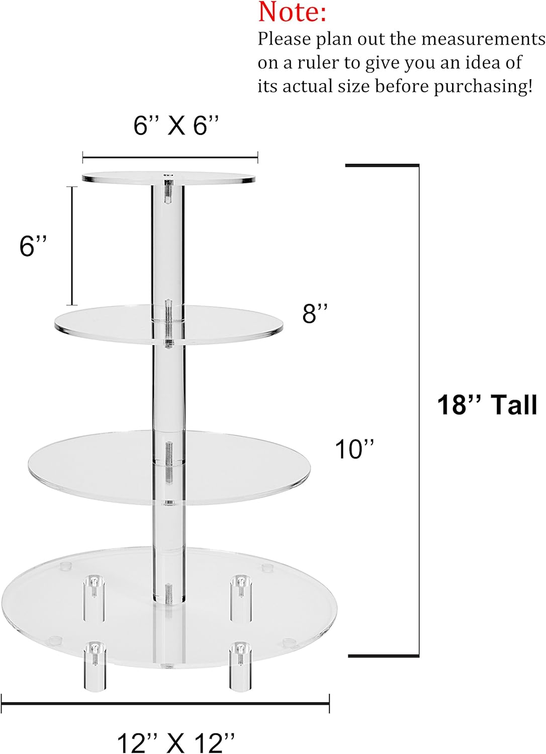 Jusalpha Large 4 Tier Cupcake Stand,Acrylic Round Cake Stand Dessert Tower Tea Party Serving Platter, Cupcake Tree Wedding Party Décor, Stand with Rod Feet (4RF)