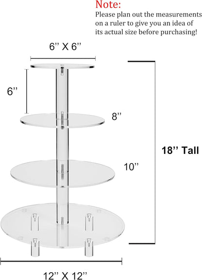 Jusalpha Large 4 Tier Cupcake Stand,Acrylic Round Cake Stand Dessert Tower Tea Party Serving Platter, Cupcake Tree Wedding Party Décor, Stand with Rod Feet (4RF)