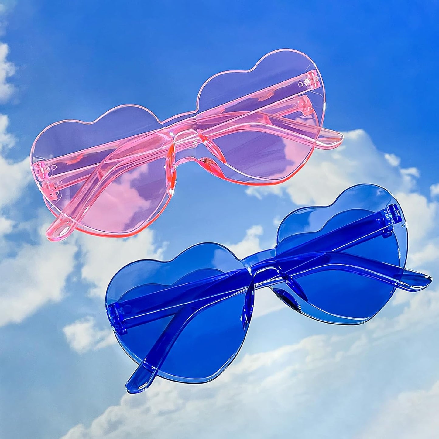 Matcheck 16 Heart Shaped Rimless Sunglasses Transparent Candy Colored Glasses Frameless Party Eyewear for Women