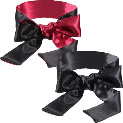 Hestya 2 Pack Sleeping Mask Satin Eye Mask (Black Red) Blindfold, 150 cm