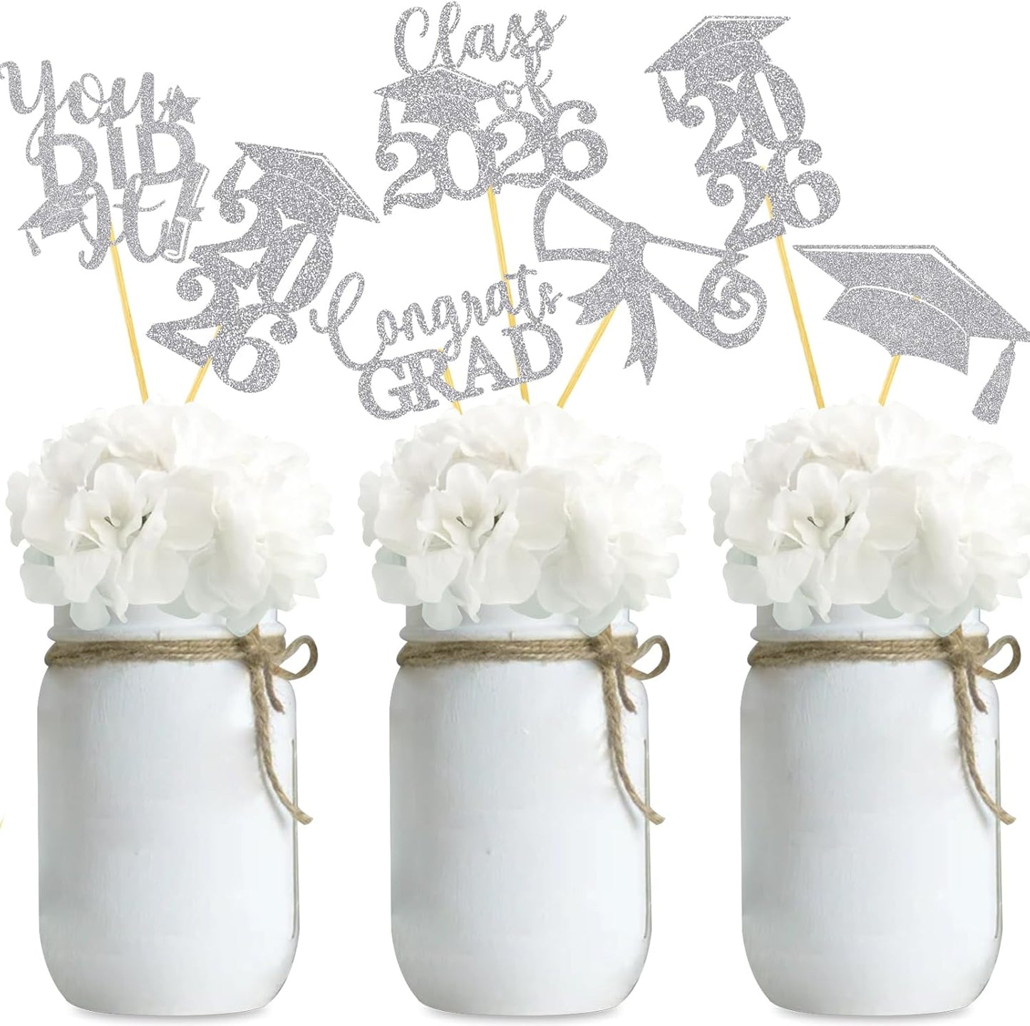 Graduation Centerpiece Sticks 24PCS Glitter Grad Picks Party Table Decor Senior High School College Sign Gold