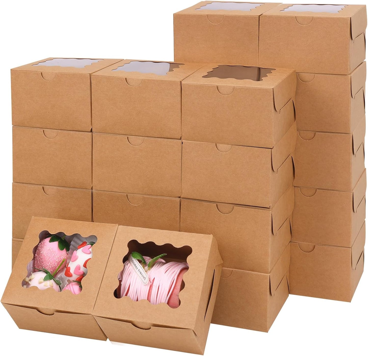 Moretoes 120pcs White Bakery Boxes, 4x4x2.5 Inch Cookie Boxes with Window for Small Cake, Treats, Donuts, Candy