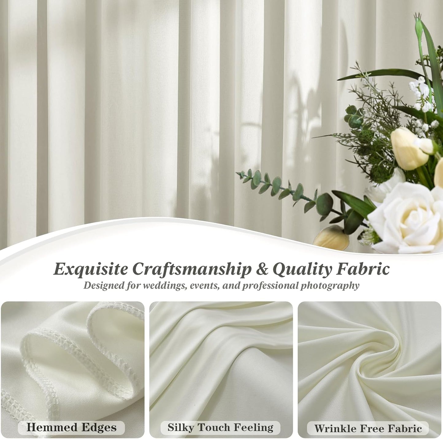 10 ft x 10 ft Wrinkle Free White Backdrop Curtains for Wedding Parties, Polyester Photography Backdrop Drapes for Birthday Parties Stage Backdrop Stand, 2 Panels 5x10FT Background Curtains