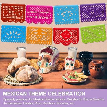 Asoulin 6PCS Mexican Party Banners, Cinco De Mayo Decoration Fiesta Party Decoration, Mexican Themed Party Decor 5 De Mayo Banner Plastic Papel Picado, Mexico Birthday Party Supplies -12 Patterns/90FT