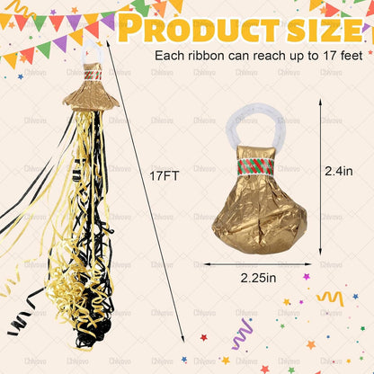 30 Pack Black and Golden Hand Thrown Streamers for Weddings, Party Streamer Confetti Poppers, No Mess Paper Confetti Poppers for Celebration Graduation Birthdays New Year