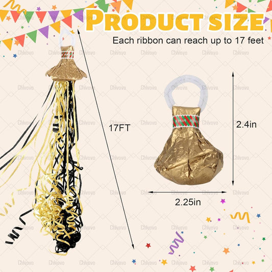 30 Pack Black and Golden Hand Thrown Streamers for Weddings, Party Streamer Confetti Poppers, No Mess Paper Confetti Poppers for Celebration Graduation Birthdays New Year