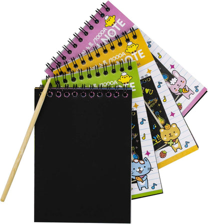 Suwimut 24 Pack Scratch Paper Art for Kids, Scratch Off Notebook Black Coloring Books with 24 Wooden Stylus & 4 Drawing Stencils for Age 4-12 Boys Girls Party Favor Halloween Christmas Birthday Gift