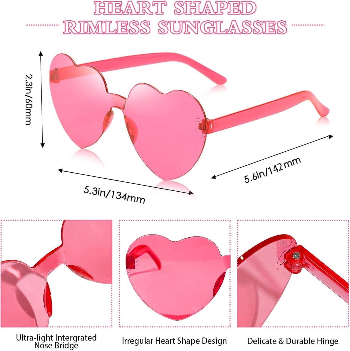 Matcheck 16 Heart Shaped Rimless Sunglasses Transparent Candy Colored Glasses Frameless Party Eyewear for Women
