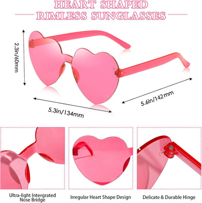 Matcheck 16 Heart Shaped Rimless Sunglasses Transparent Candy Colored Glasses Frameless Party Eyewear for Women