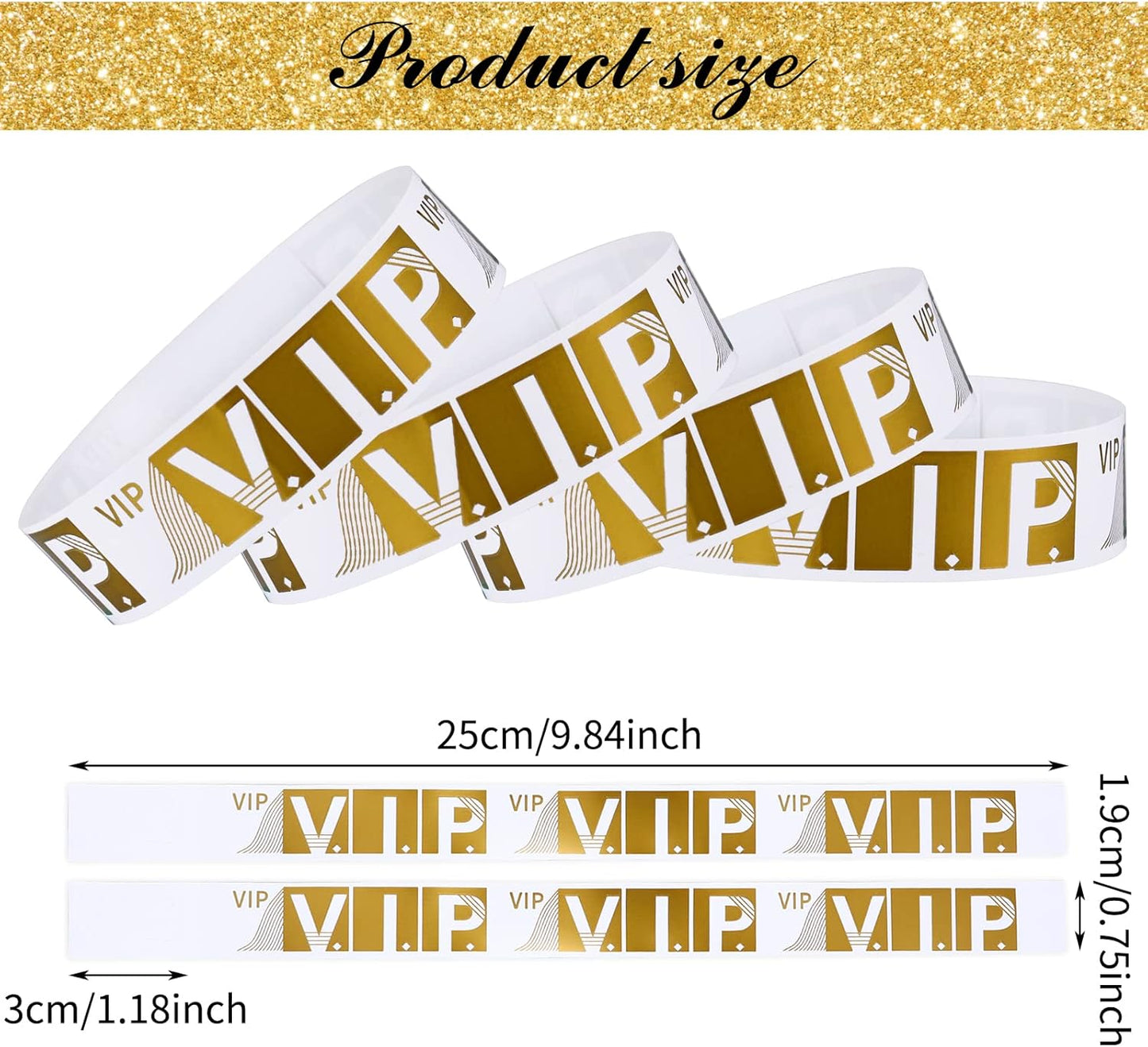 100 Pcs VIP Wristbands for Events Waterproof Paper Bracelets Lightweight Event Wristbands for Party Concert Club Amusement Park Festivals (Gold)