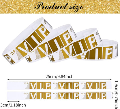100 Pcs VIP Wristbands for Events Waterproof Paper Bracelets Lightweight Event Wristbands for Party Concert Club Amusement Park Festivals (Gold)