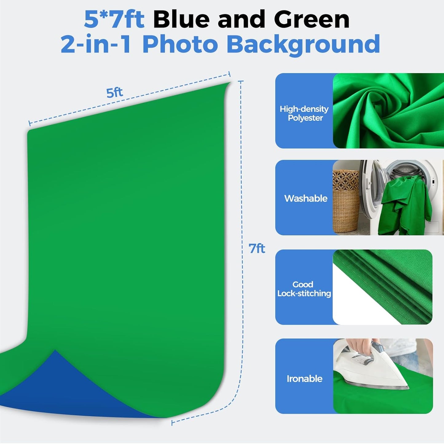 EMART Green Screen Backdrop Kit with Reverse Folding Base, 5x6.5ft Photo Greenscreen Background with Portable T-Shape Stand and 6 Clamps for Photography, Photoshoot, Studio Video Recording, Streaming