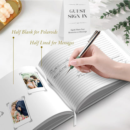 Wedding Guest Book for Memorial Service with 216 Photo Corners Stickers, Linen Guestbook to Sign at Bridal Shower or Wedding Reception Party,100 Pages, Blank Thick Paper Books for Baby Shower- Sage