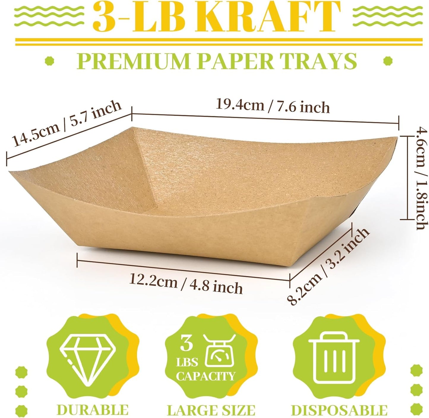 Ocmoiy 1lb Paper Food Trays, 100 Pack Heavy Duty Kraft Food Boats Holders Disposable Serving Basket Trays for Nachos, Fries, BBQ, Festivals, Party