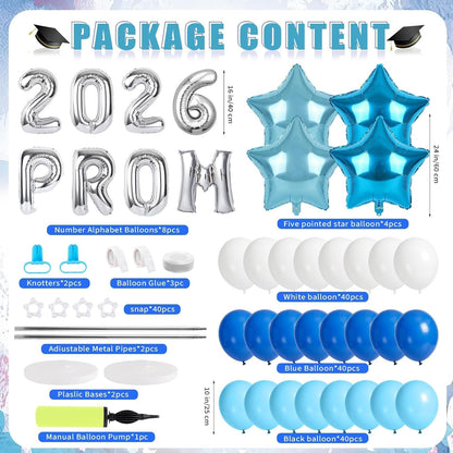 2 Sets Graduation Balloon Column Stand Kits with Balloons 2026 Grad Themed Decoration Navy Blue Balloon Tower Stand Kit for Grad High School & College Celebration Party Decor